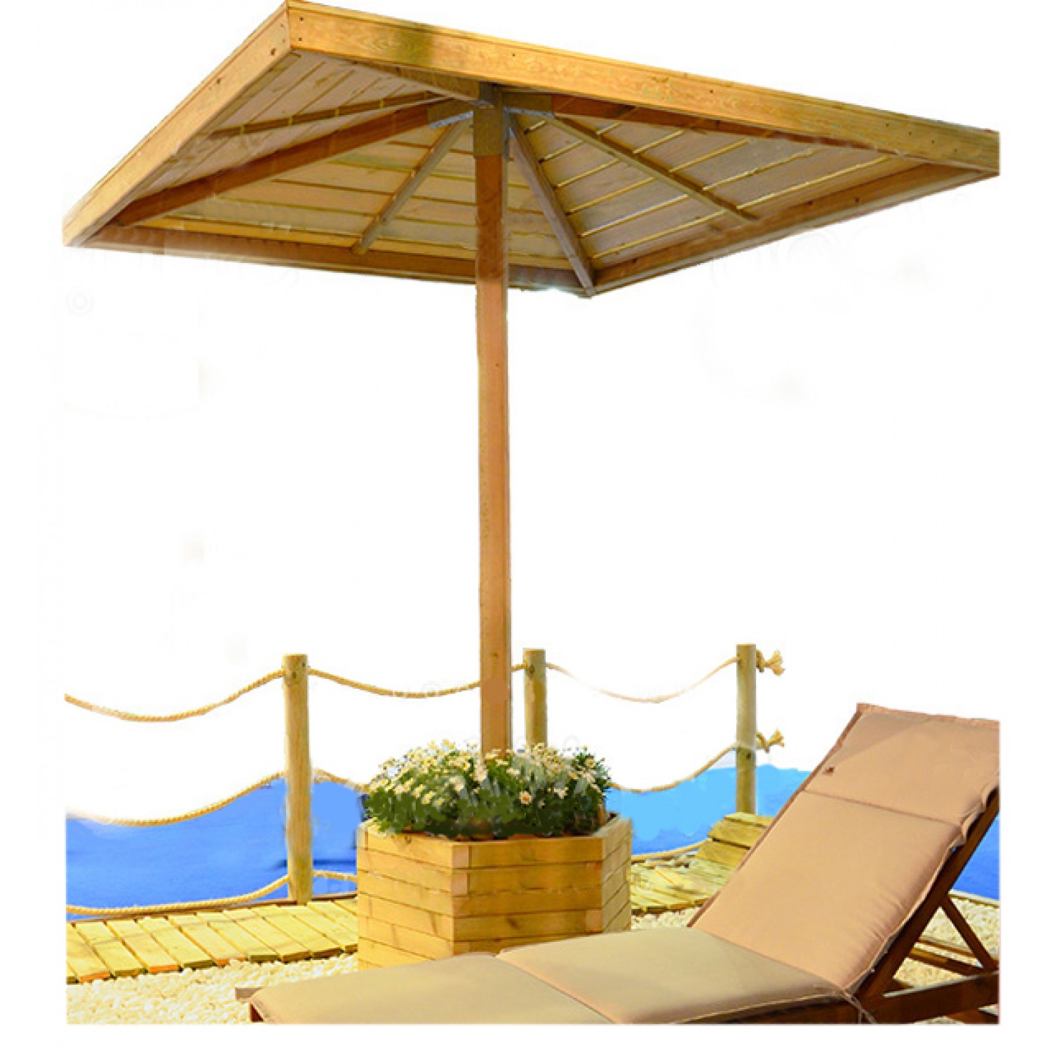 Wooden Beach Umbrella 240(h) 210 x 210cm | kipogeorgiki.gr