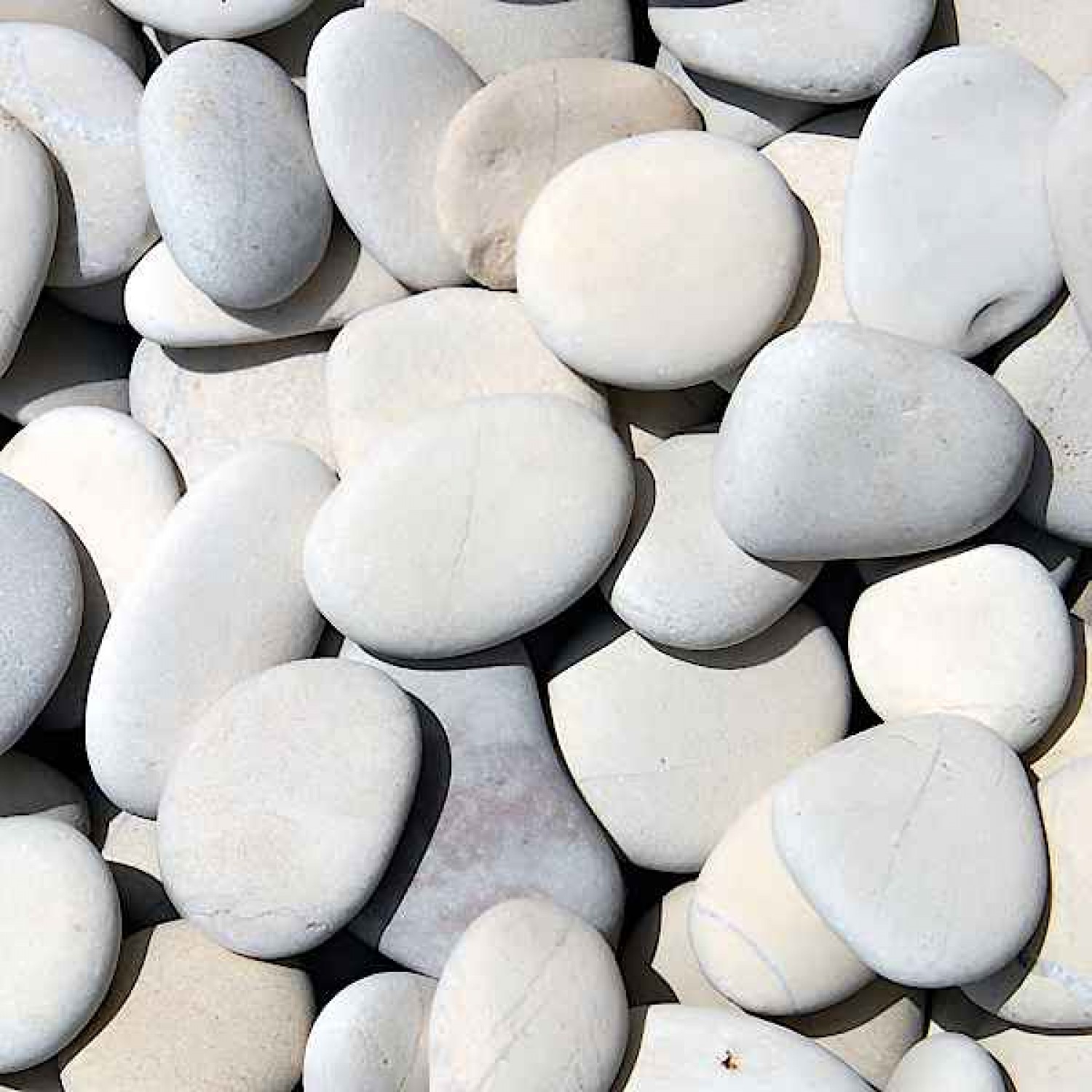 Flat White Pebbles (5-7mm)-(7-9mm)-(2-3cm)-(3-5cm)-(4-6cm) 20kg Bag - Level Surface Natural Pebble