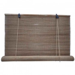 Bamboo Roller Blind Caramel with Brown Stripe & Roll-Up 100x200cm - Roller Blinds