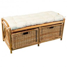 2 Seater Bamboo Storage Bench 49x44.5x104cm & Seat Cushion