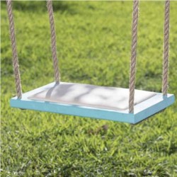 Ξύλινη Κούνια Τιρκουάζ με Σχοινιά & Δερμάτινο Κάθισμα 48x28x3,5cm - Ξύλινες Κούνιες Κήπων, Πισίνας, Παραλίας