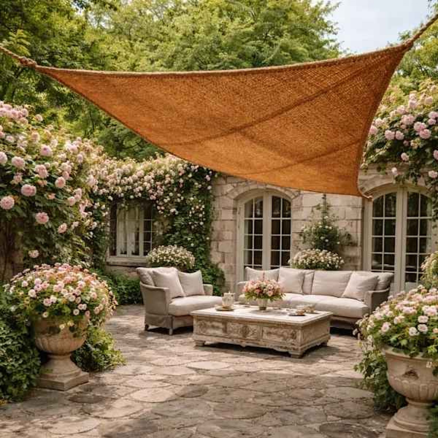 Triangular Coconut Fiber Shade Sail M1 Premium (3x3x3m) - Sails Made by 100% Natural Coconut Fibers