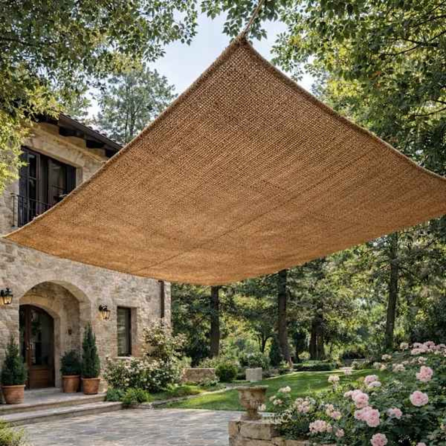 Rectangular Coconut Fiber Shade Sail M1 Premium (4x6m) - Sails Made by 100% Natural Coconut Fibers