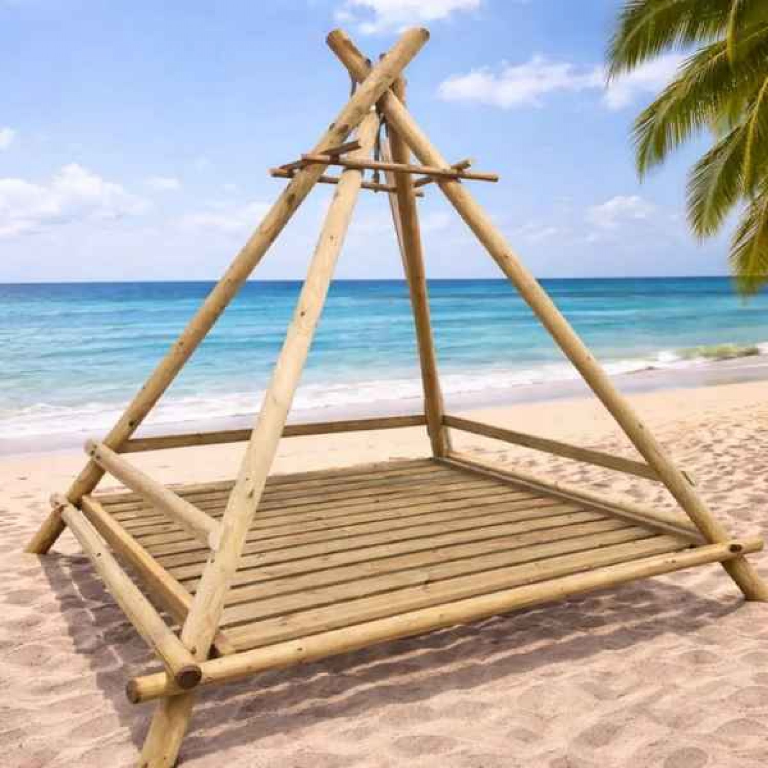 Ξύλινη Σκηνή Παραλίας με Κρεβάτι 300x300cm Εμποτισμένη - Ξύλινες Σκηνές-Κρεβάτια