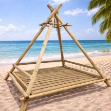 Wooden Beach Cabana with Bed 300x300cm-Pressure Treated Timber - Wooden Sun Loungers