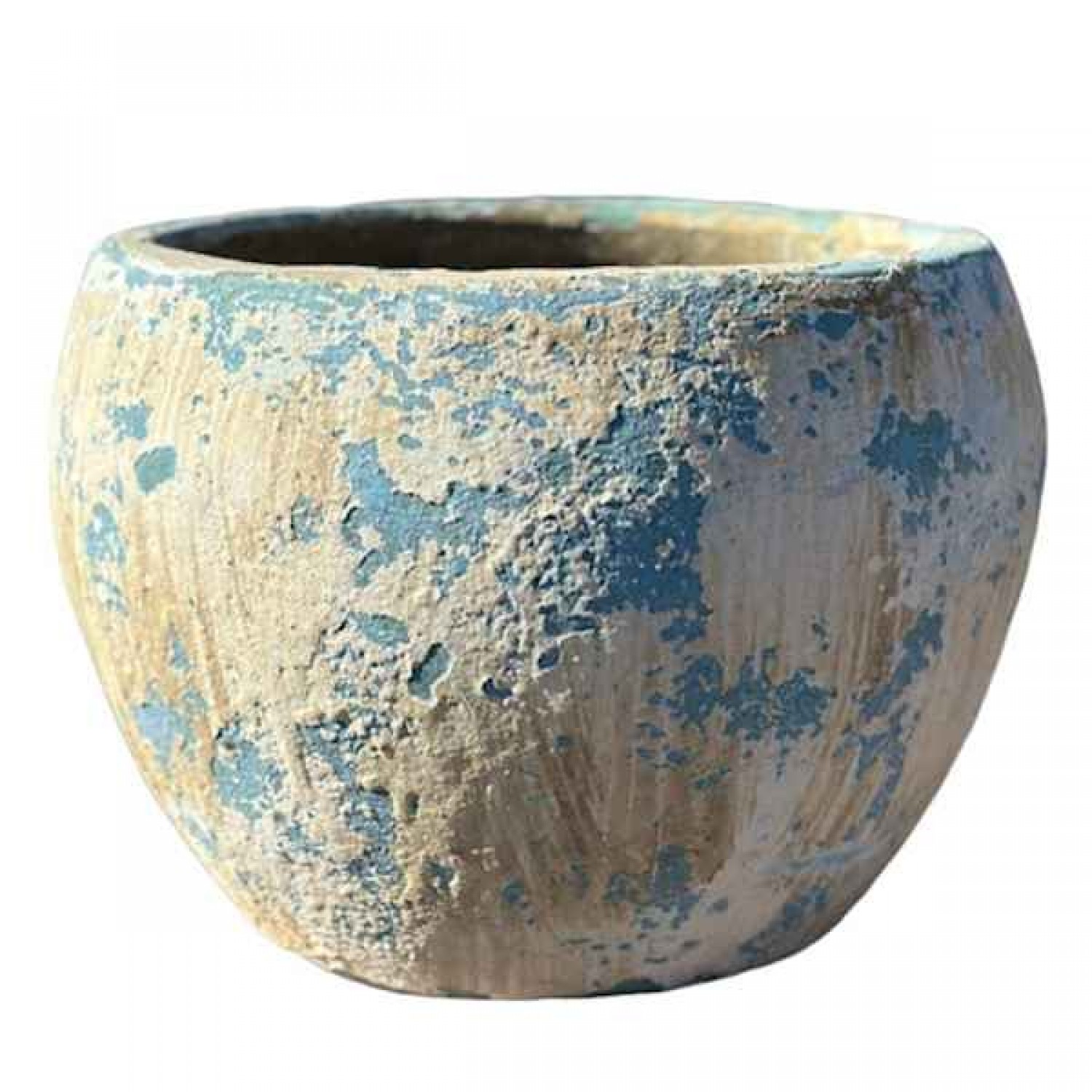 Γυαλωμένη Πήλινη Γλάστρα Μπεζ-Γαλάζια Δ52x41cm CERAMART - Στρογγυλές Πήλινες Γυαλωμένες Γλάστρες