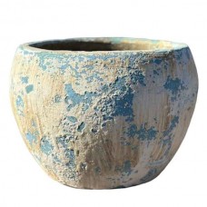 Γυαλωμένη Πήλινη Γλάστρα Μπεζ-Γαλάζια Δ36x29cm CERAMART - Στρογγυλές Πήλινες Γυαλωμένες Γλάστρες