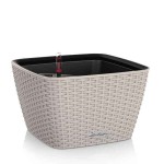 BACINO Cottage 30 Sand Brown 30x30x(H)18cm Self-Watering Planter-Cachepot LECHUZA Complete - Automatic Watering Square Planters
