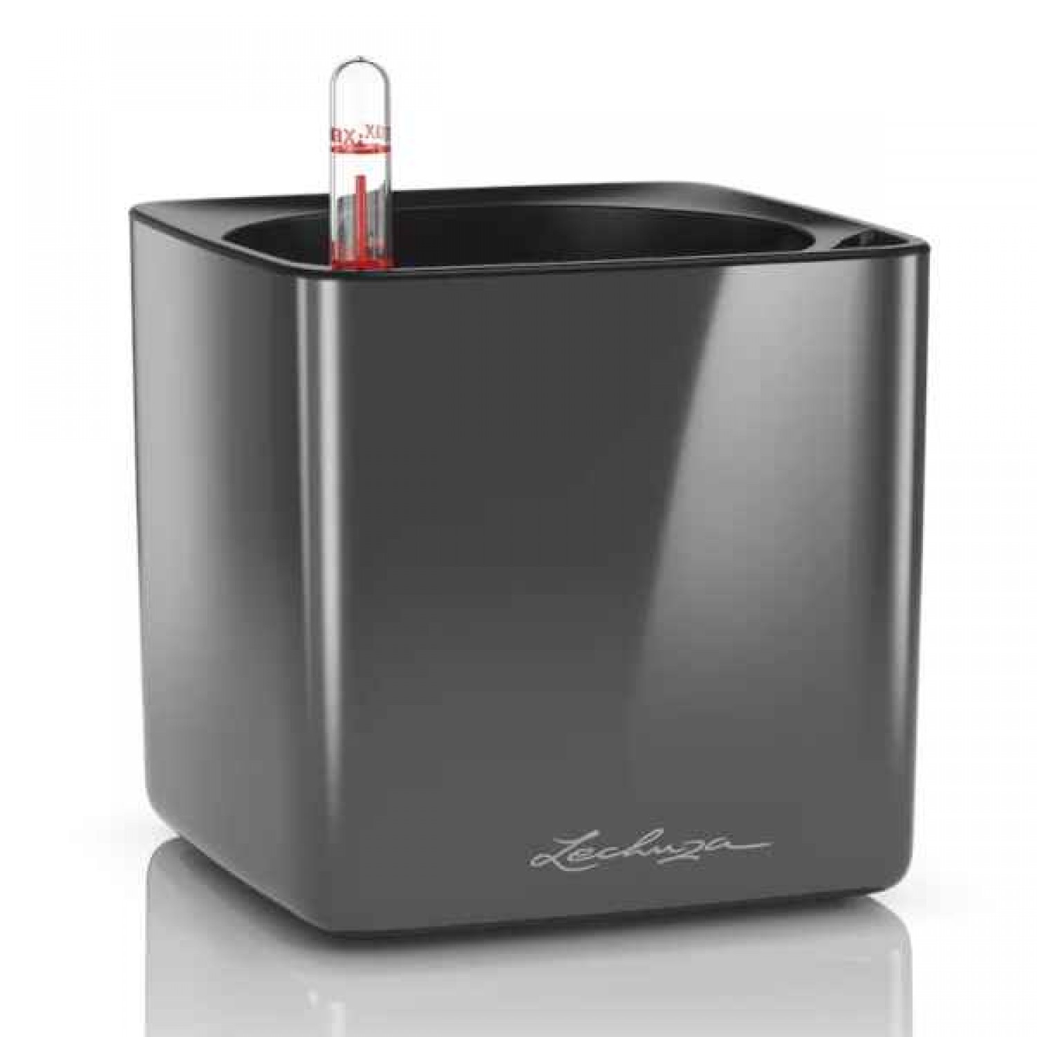 CUBE Glossy 14 Charcoal 14x14x14cm LECHUZA Self-Watering Planter - Automatic Watering Planters