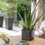 CUBE Glossy 14 Charcoal 14x14x14cm LECHUZA Self-Watering Planter - Automatic Watering Planters