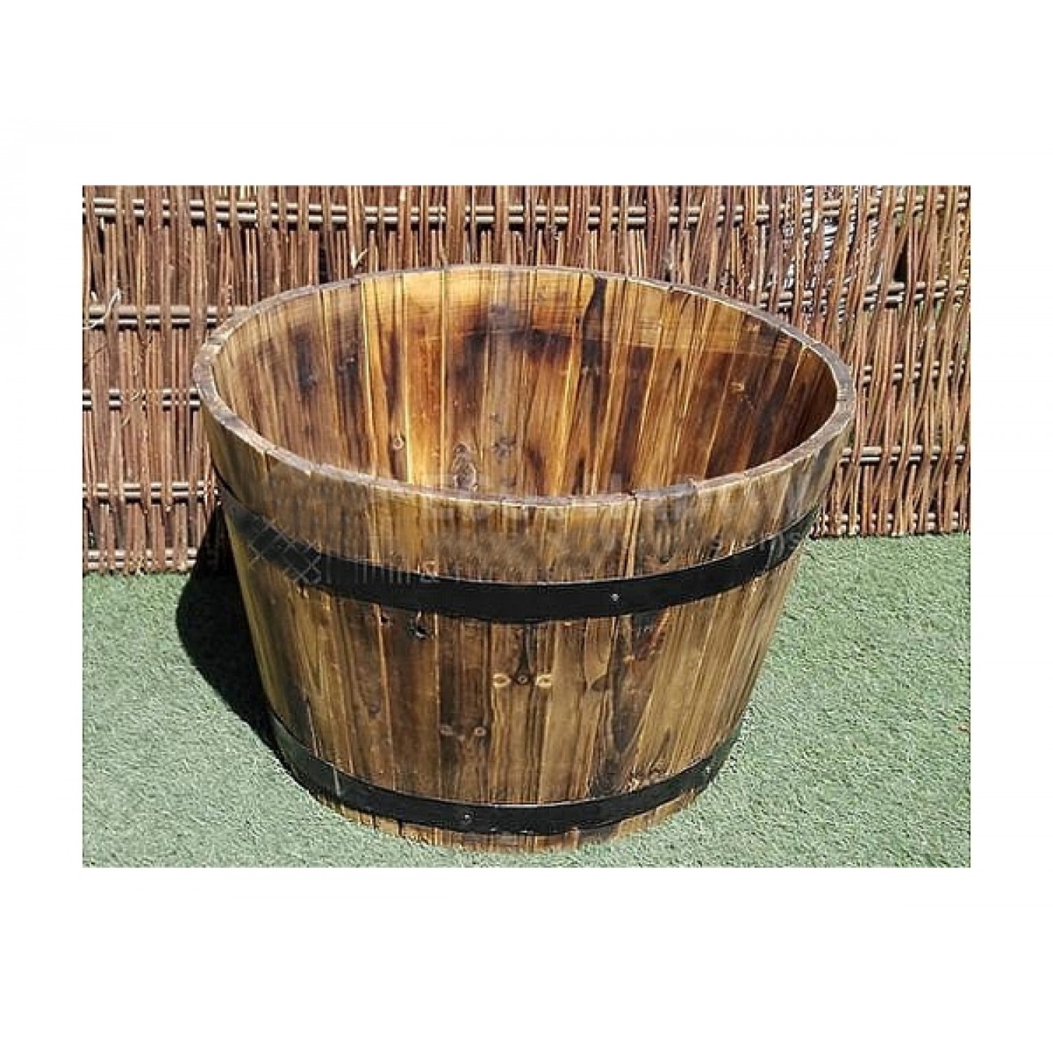 Ξύλινη Ζαρντινιέρα Στρογγυλή Αντίκα με Μεταλλικά Τσέρκια Ø56.5x37.5cm Ξύλινες Στρογγυλές γλάστρες Αντίκα με Τσέρκια Ø56.5x37.5cm