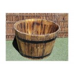 Ξύλινη Ζαρντινιέρα Στρογγυλή Αντίκα με Μεταλλικά Τσέρκια Ø56.5x37.5cm Ξύλινες Στρογγυλές γλάστρες Αντίκα με Τσέρκια Ø56.5x37.5cm