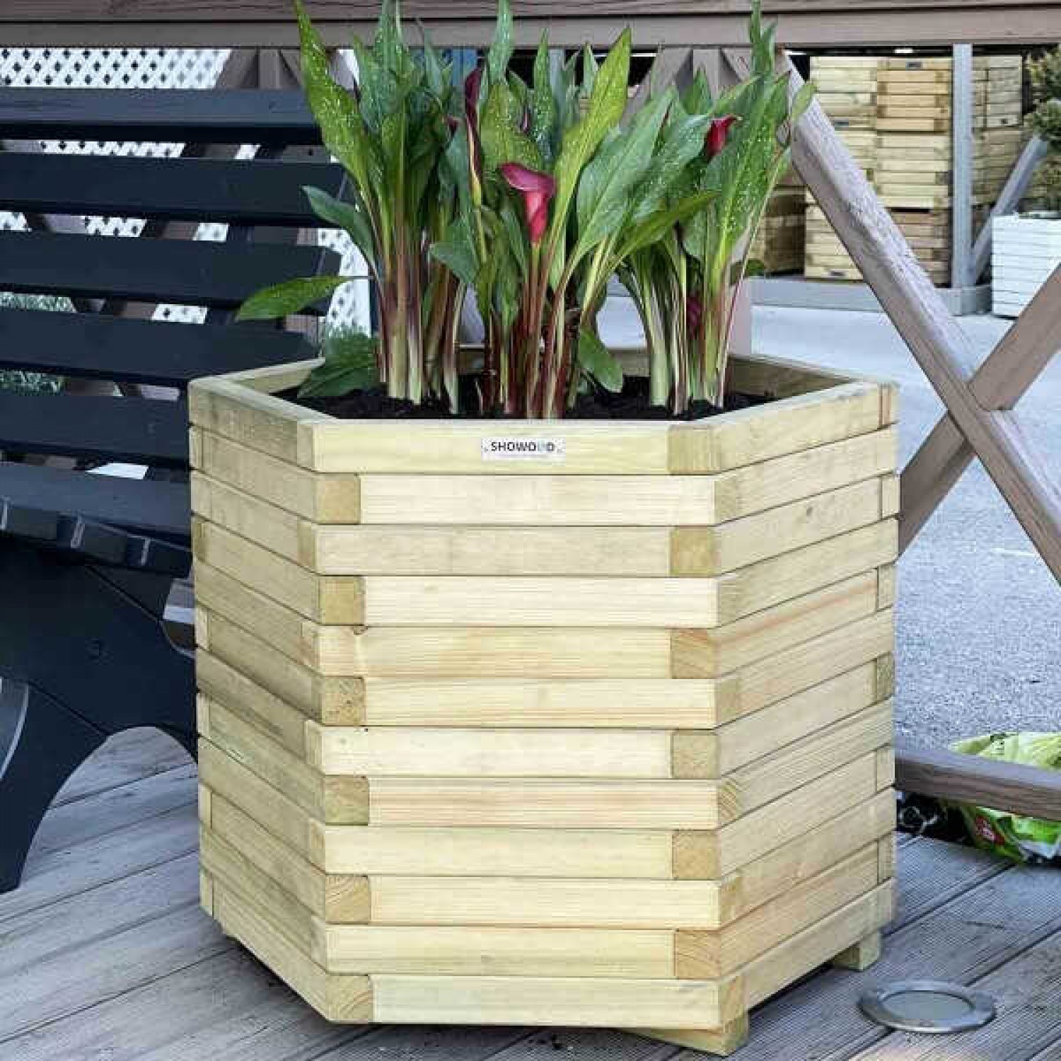 Wooden Hexagonal Pot 56(H)xΦ65cm - Pots & Planters