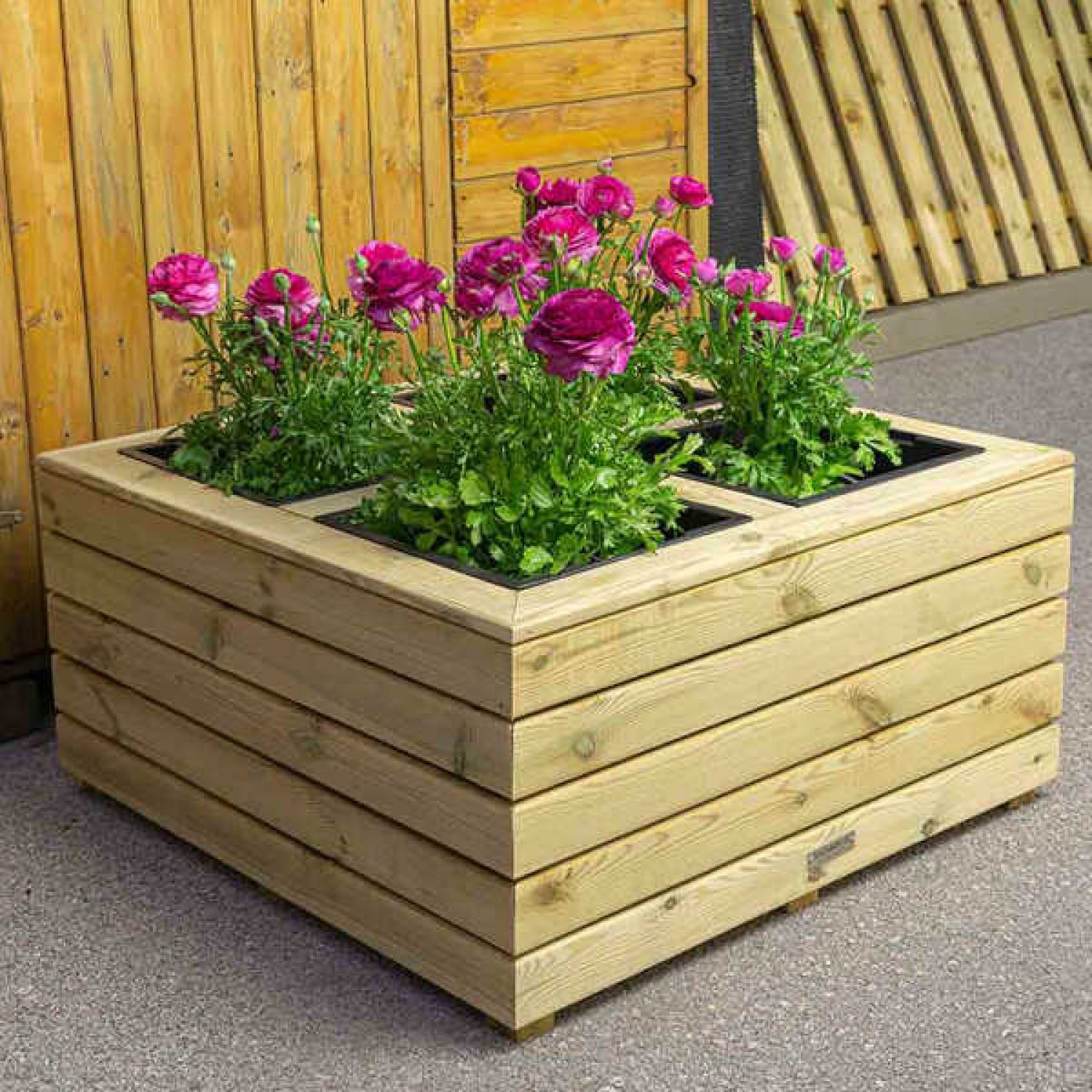 Ξύλινη Γλάστρα με Κασπώ 4 Θέσεων 40(Υ)x80x80cm - Εμποτισμένες Ξύλινες Γλάστρες & Ζαρντινιέρες Ξύλινη Γλάστρα με Κασπώ 4 Θέσεων 40(Υ)x80x80cm