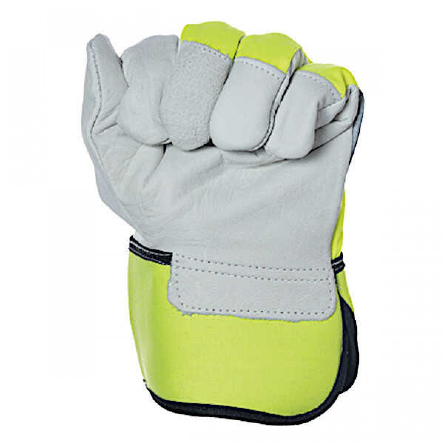 Calf Leather-Cotton Gloves with Yellow Reflective FLUO