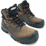BASE T-Wall Mid S3S HRO CI HI LG FO SR Safety Ankle Boots Unisex Brown-Black - Ankle Support Safety Boots