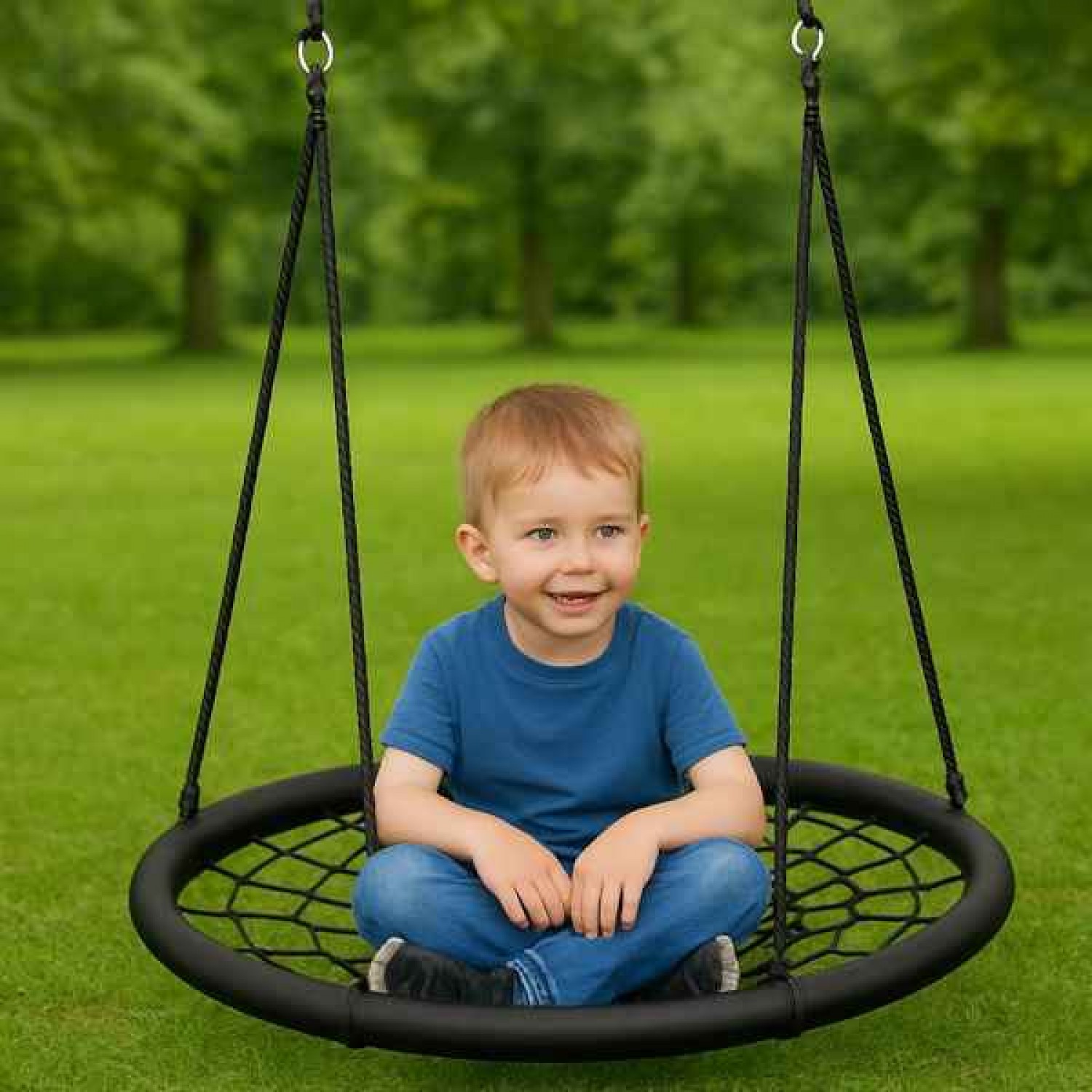 Κούνια Φωλιά από Σχοινιά Ø100cm για Παιδιά - Μαύρη - Παιδικές Πλαστικές Κούνιες