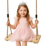 Ξύλινη Παιδική Κούνια 58cm με Σχοινί & Κρίκους Ανάρτησης - Ξύλινες Κούνιες για Χώρους Παιχνιδιού