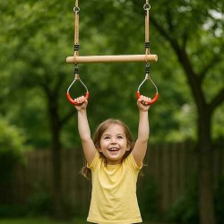 Wooden Ring Trapeze With Metal Rings 58x12x3.5cm for Childrens - Trapeze With Rings