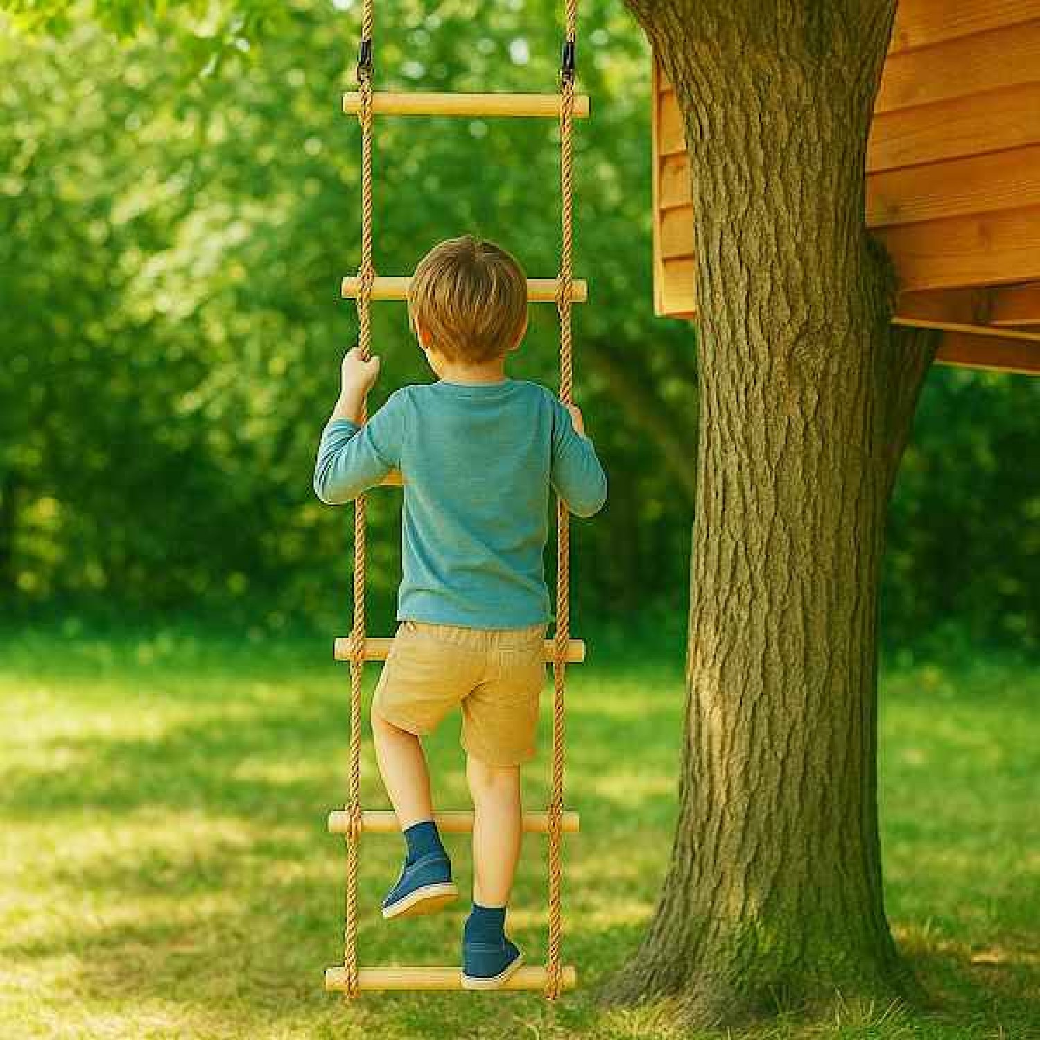 6 Climbing Steps Wooden Children's Rungs Rope Ladder - Childrens Climbing Ladders & Nets