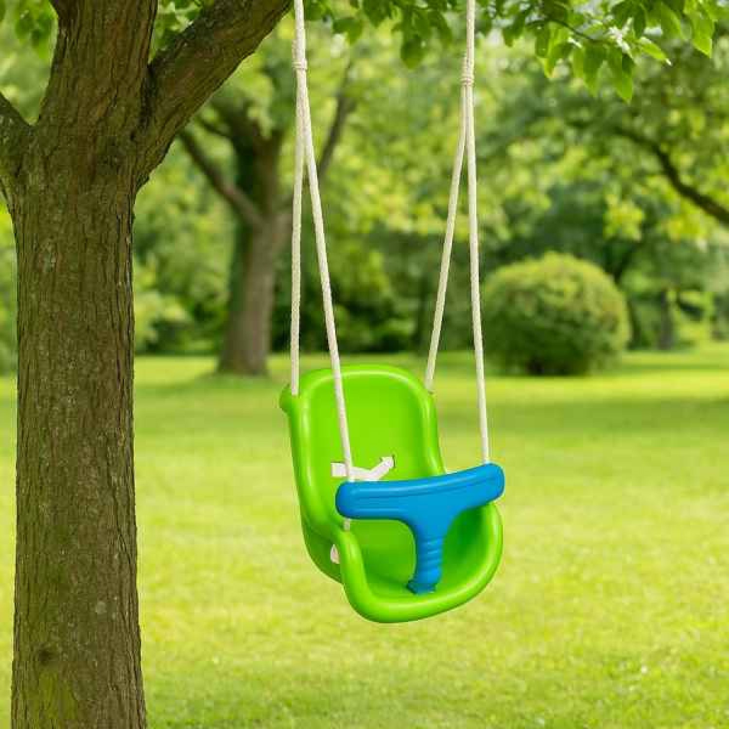 Baby Swing Seat with T-Bar Safety 28x36x42cm-Green Blue - Plastic Swings for Toddlers
