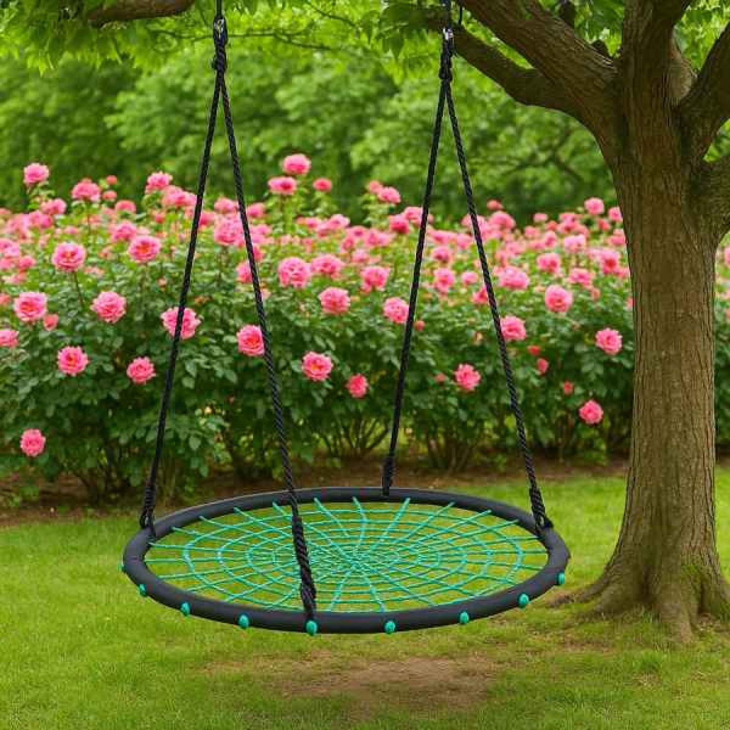 Nest Swing Ø120cm with 4-Point Suspension Black-Green - Swings for Children