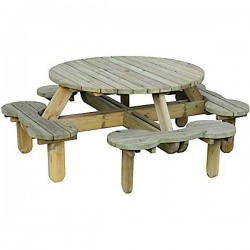 Ξύλινο Τραπέζι - Στρογγυλός Πάγκος Πικ Νικ 8 Θέσεων Ø224