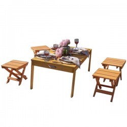 Ξύλινο Φορητό Πικ Νικ Σετ Βαλίτσα Τραπέζι & 4 Σκαμπό - Φορητά Τραπέζια & Καθίσματα