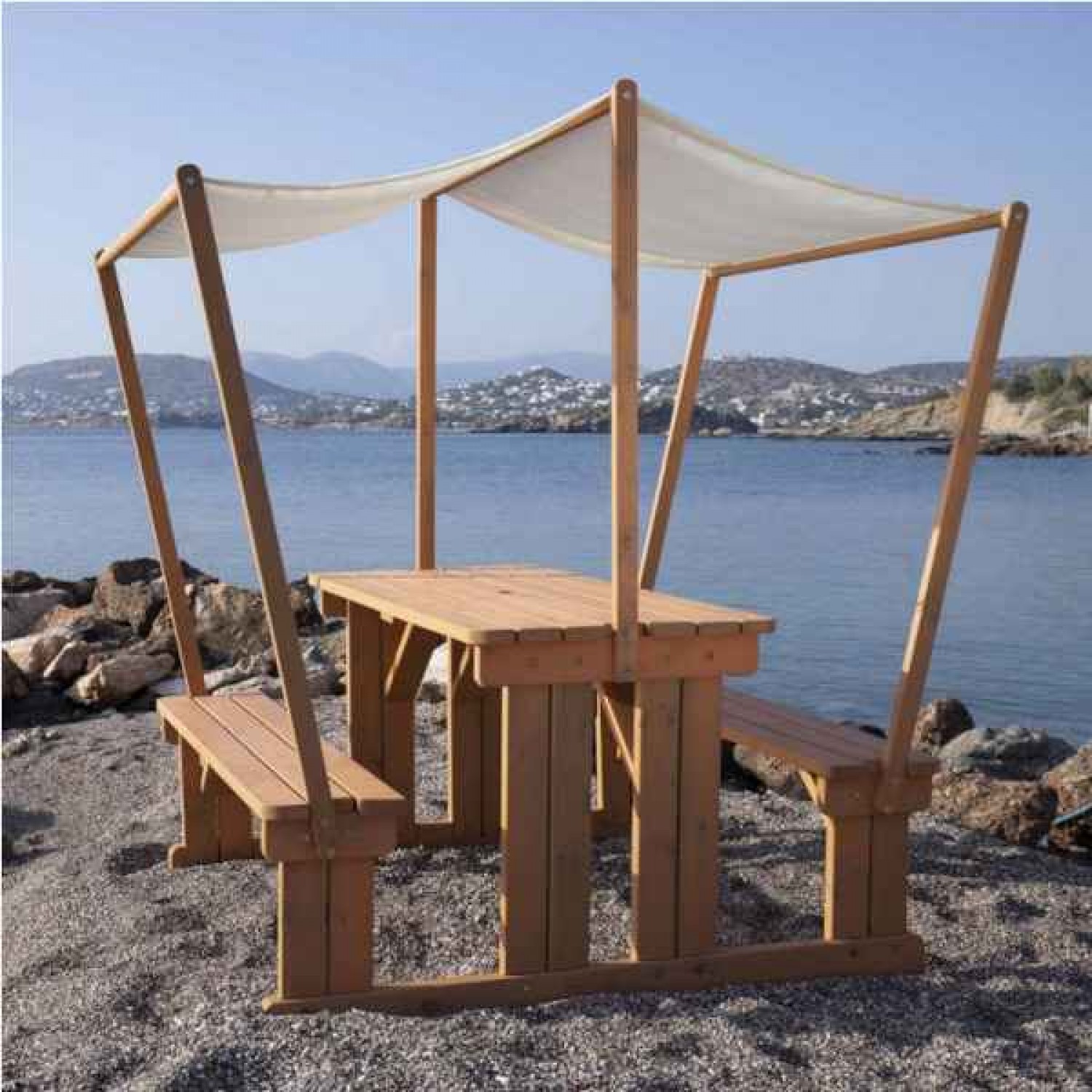 Wooden Picnic Table With Canopy 140x159x85cm - Wooden Tables