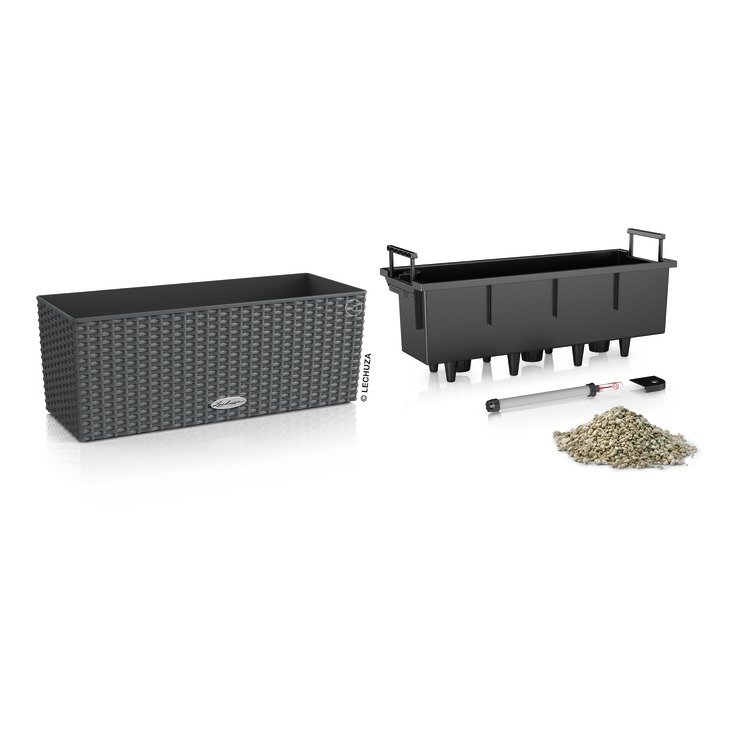 Αυτοποτιζόμενη Πλαστική Ζαρντινιέρα Lechuza BALCONERA Cottage 50 Χρώμα Ανθρακί-Set