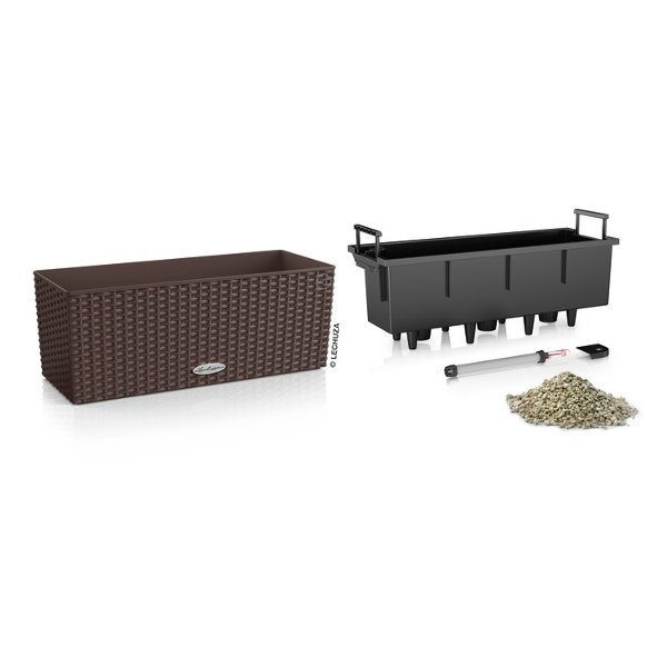 Αυτοποτιζόμενη Πλαστική Ζαρντινιέρα Lechuza BALCONERA Cottage 50 Χρώμα Καφέ-Set