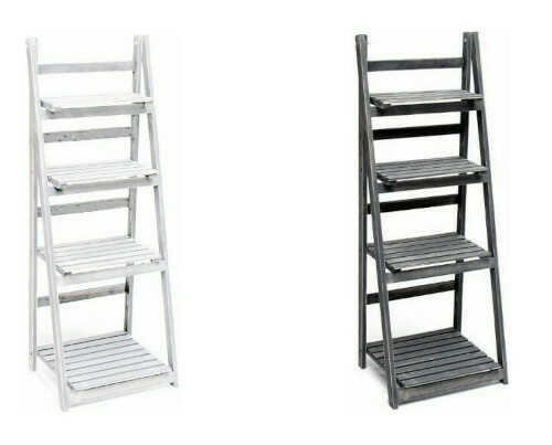 Σκάλα Ραφιέρα Ξύλινη 4 Σκαλιά 41x111cm Λευκό & Γκρι