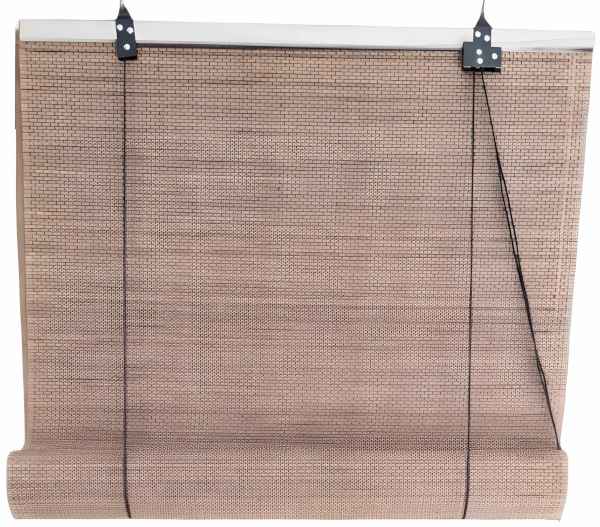 Bamboo Roller Blind Caramel with Brown Stripe-Roll-Up
