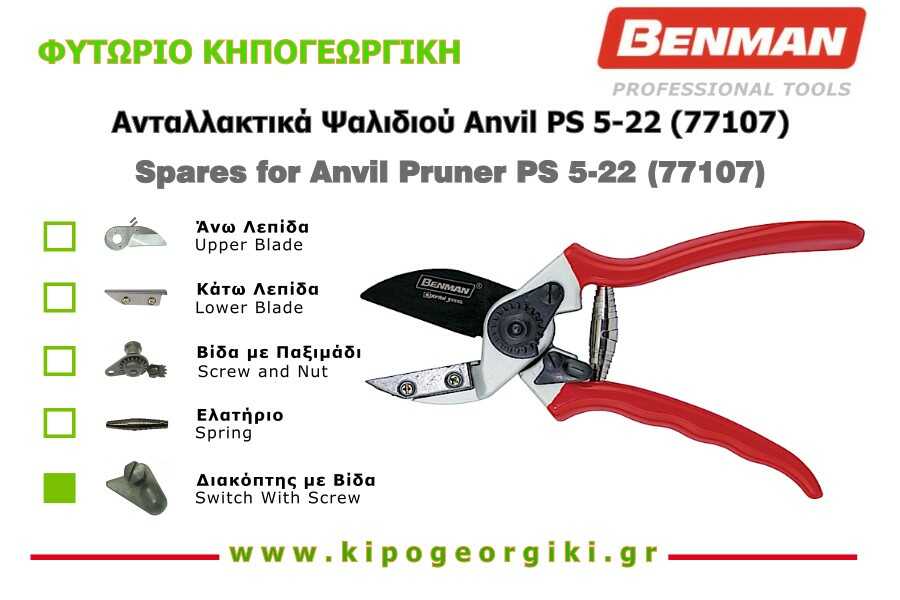 Σετ Ανταλλακτικός Διακόπτης με Βίδα για Κλαδευτήρι PS 5 22 Benman 77107