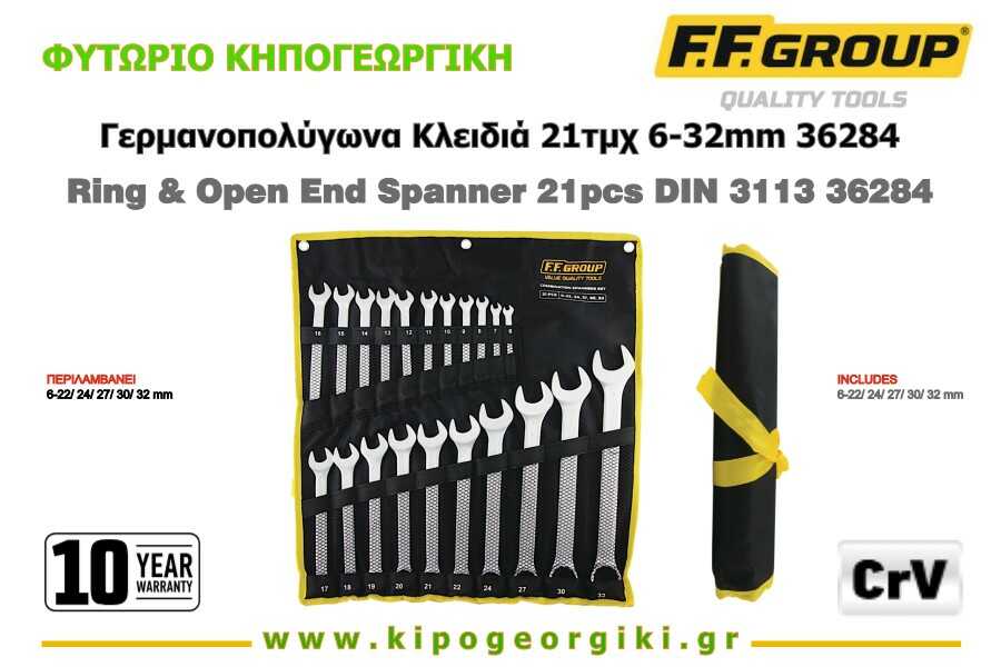 Ring and Open End Spanner Set of 21 pcs DIN 3113 FFGroup 36284