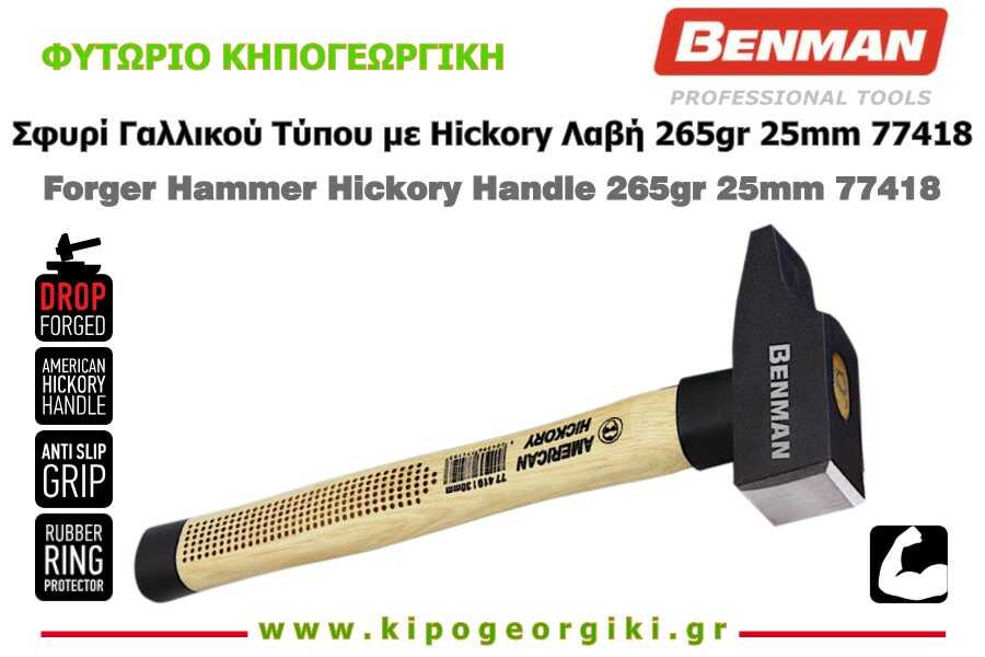 Σφυρί Γαλλικού Τύπου με Hickory Λαβή 265gr 25mm Benman 77418