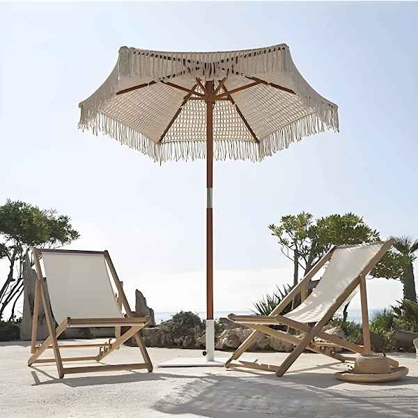 Beach Umbrella with Handmade Knitted Macrame Cover