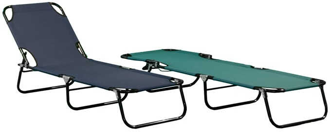 Metallic Sun Lounger Folding Green Canvas