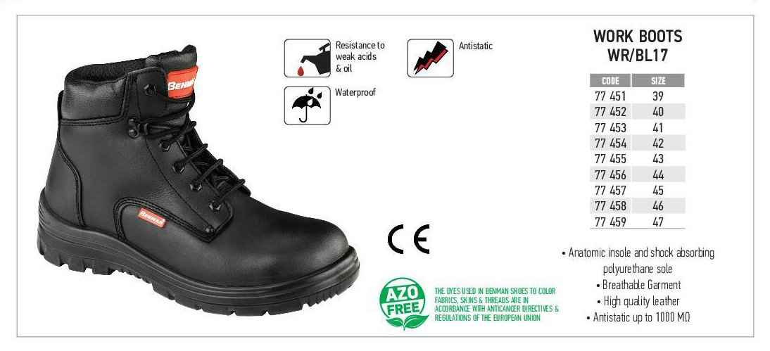 Μποτάκι Ασφάλειας Εργασίας Χωρίς Μέταλλο WR/BL 17 BENMAN