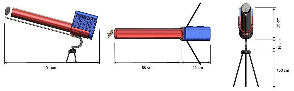 360° Rotating Tripod Base for Guardian 2 Cannon - Dimensions