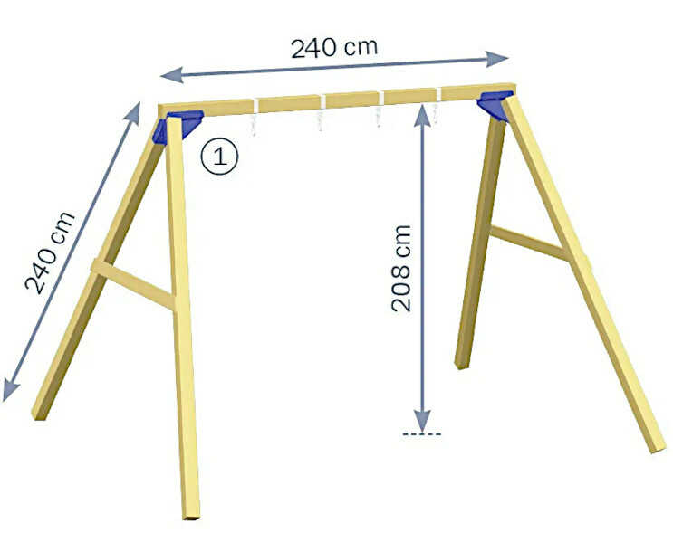 Ξύλινη Κούνια Freeswing 2,40m - Προοπτικό Σχέδιο