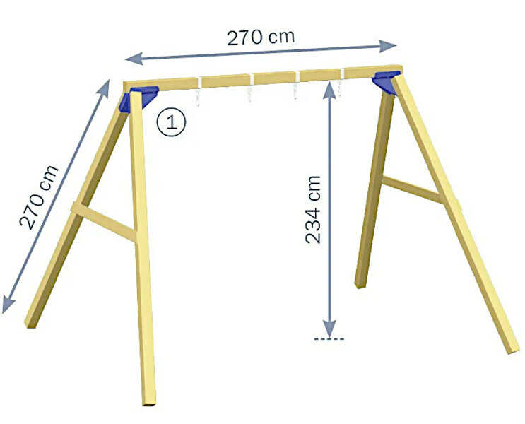 Ξύλινη Κούνια Freeswing 2,70m - Προοπτικό Σχέδιο