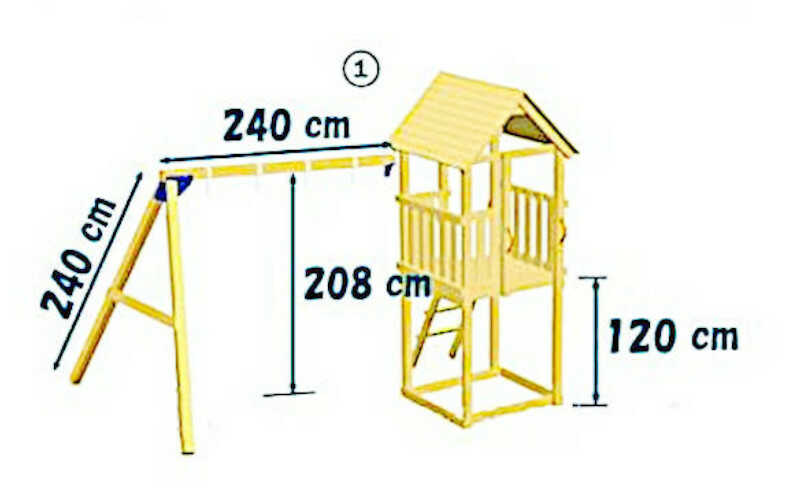 Ξύλινος Πύργος Bleu Rabbit Kiosk με Ύψος Τσουλήθρας 120 cm & Προέκταση - Προοπτικό Σχέδιο