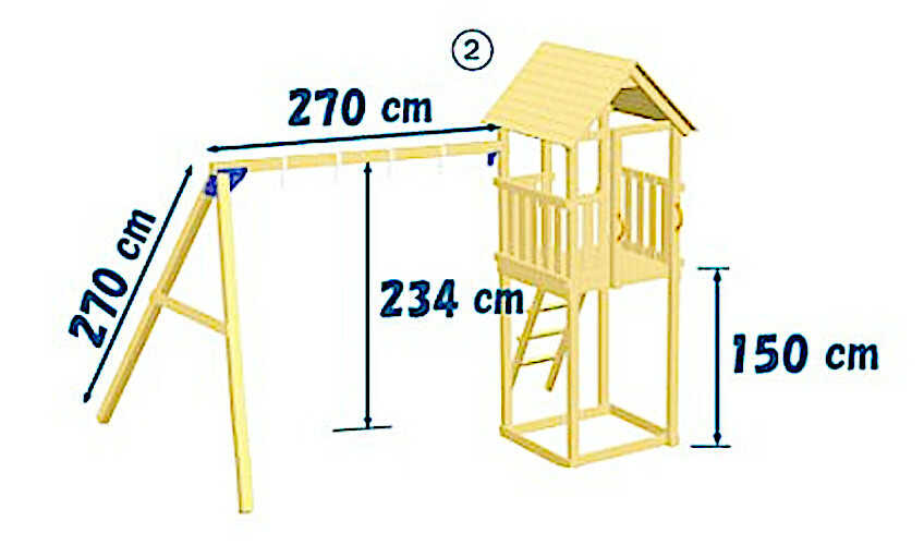 Ξύλινος Πύργος Bleu Rabbit Kiosk με Ύψος Τσουλήθρας 150 cm & Προέκταση - Προοπτικό Σχέδιο