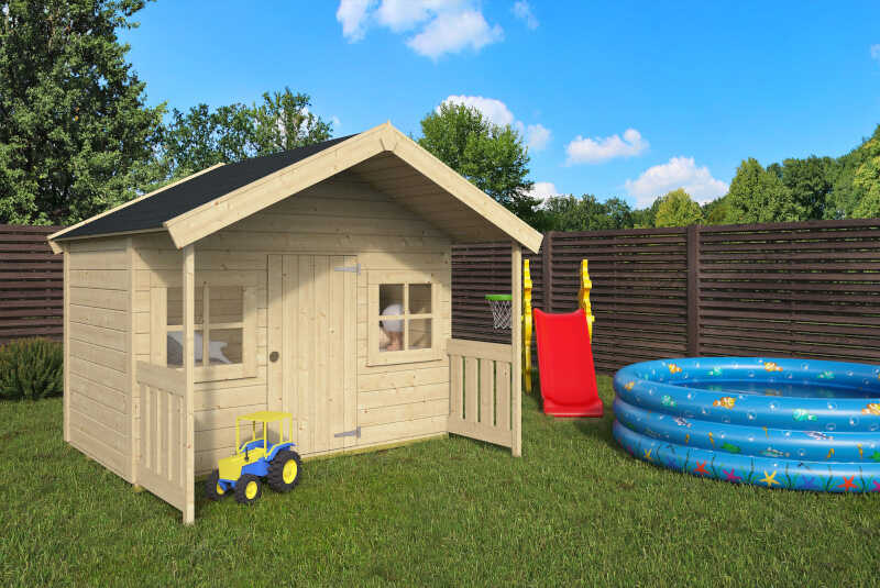 Ξύλινο Παιδικό Σπίτι ΑΛΑΝΤΙΝ 180 x 120 cm με Παιδική Πισίνα