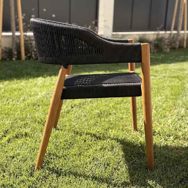 Wooden Premium Teak Chair with Synthetic Black Ropes 77x60x60cm