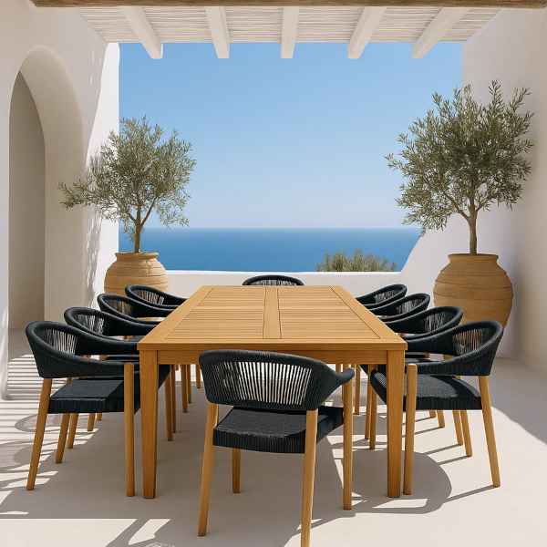 Premium Teak Chair with Synthetic Black Ropes 77x60x60cm