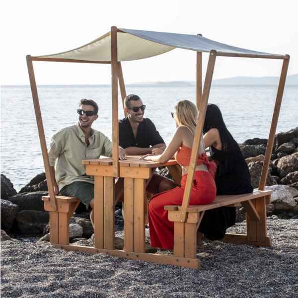 Wooden Picnic Table With Canopy 140x159x85cm